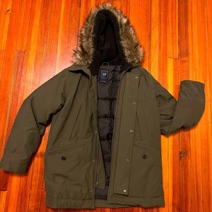 Gap Parka Jacket, Dark Olive Geen, Sz L